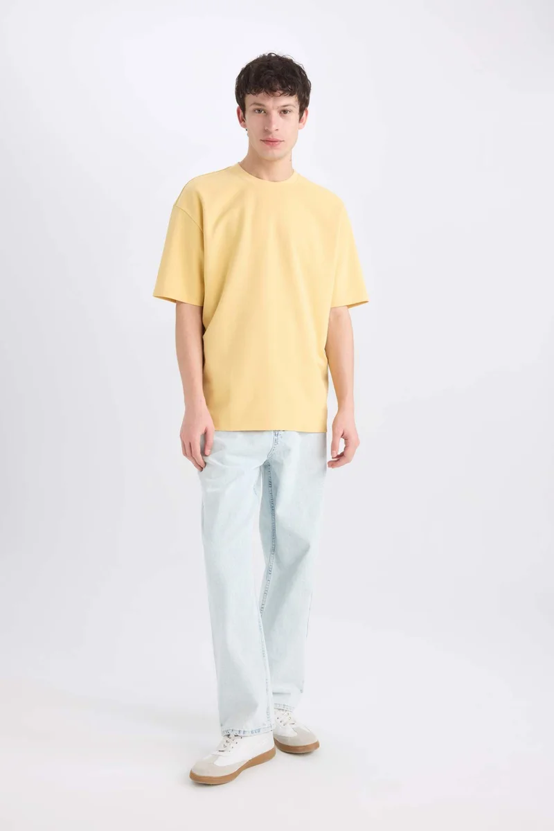 ديفاكتو Oversize Crew Neck Basic Heavy Fabric T-Shirt