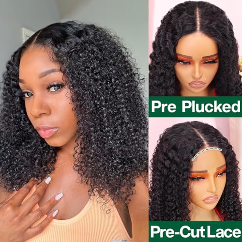 Ailwelia Curly Bob Wig Human Hair Jerry Curl 200% Density 5x5 HD Lace Closure Wigs Human Hair Bob Wigs For Black Women Wear And Go Glueless Curly Wig 1B Color 14 Inch - Image 5