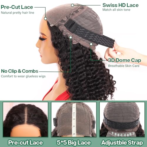 Ailwelia Curly Bob Wig Human Hair Jerry Curl 200% Density 5x5 HD Lace Closure Wigs Human Hair Bob Wigs For Black Women Wear And Go Glueless Curly Wig 1B Color 14 Inch - Image 3