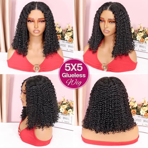 Ailwelia Curly Bob Wig Human Hair Jerry Curl 200% Density 5x5 HD Lace Closure Wigs Human Hair Bob Wigs For Black Women Wear And Go Glueless Curly Wig 1B Color 14 Inch - Image 4
