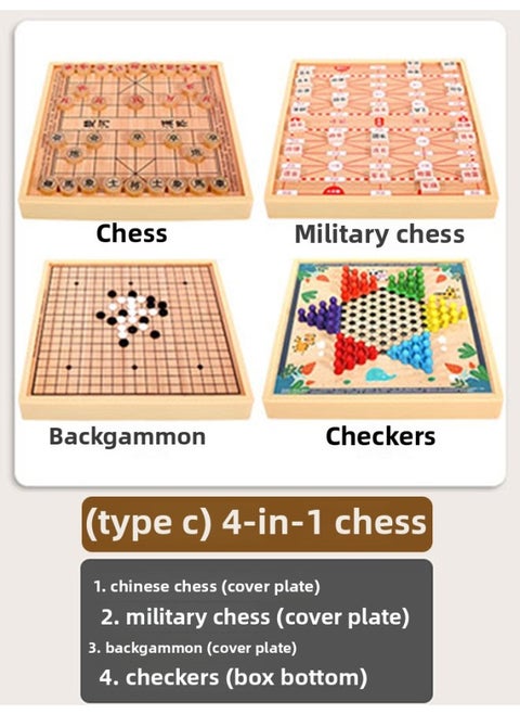 Children's Flying Chess Checkers Multi-functional One Chessboard Gobang Go Cards Colosseum Chess Combination Toys-Colour:◎Four-in-one C Model [checkers + Backgammon + Chess + Military Chess] 30x30cm◎