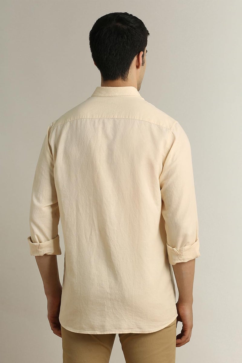 Peter England Men Beige Textured Full Sleeves Casual Shirt - Image 5