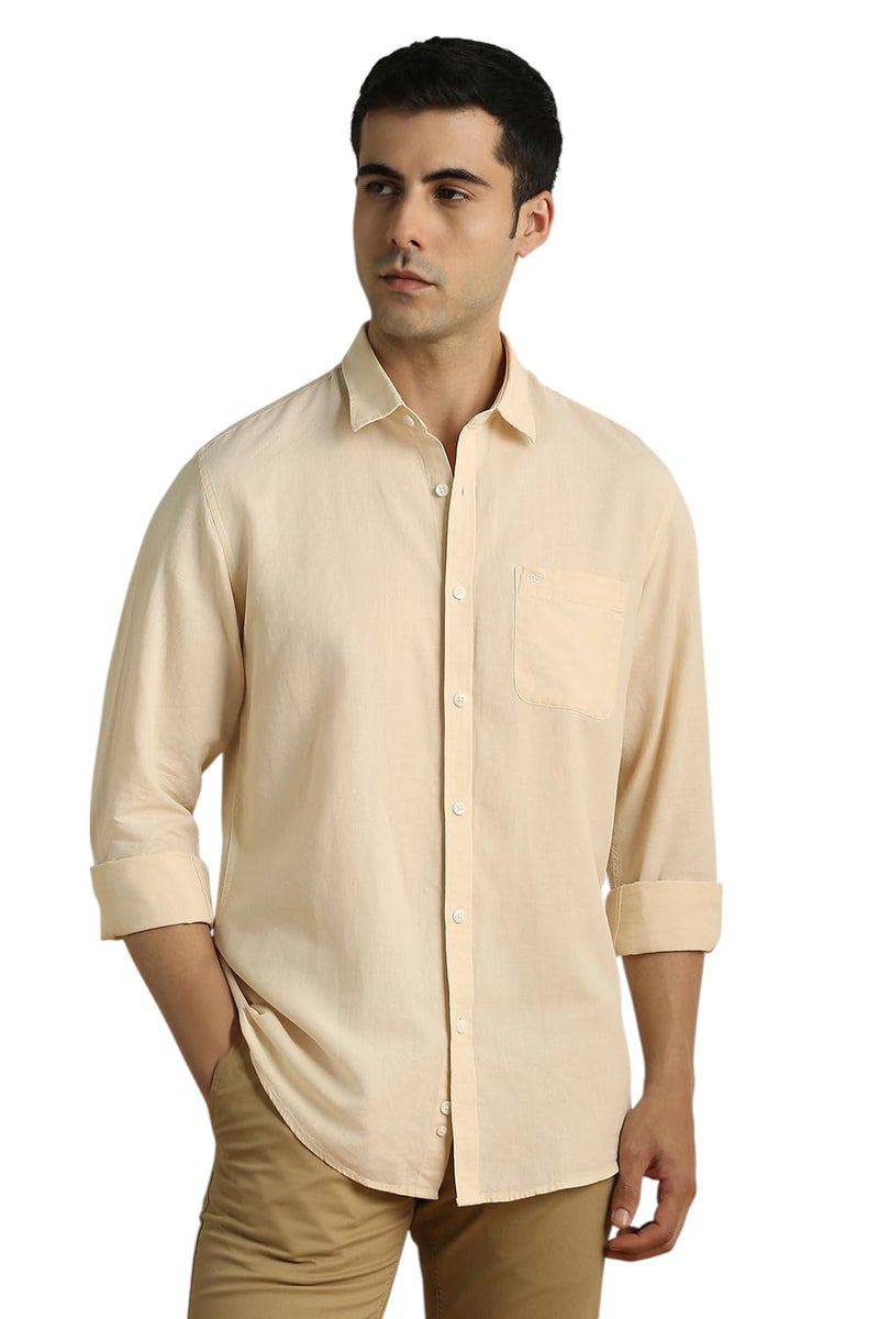Peter England Men Beige Textured Full Sleeves Casual Shirt - Image 1