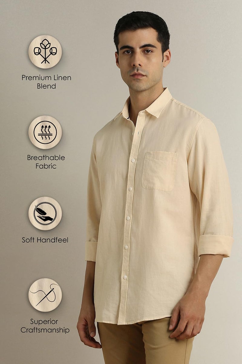 Peter England Men Beige Textured Full Sleeves Casual Shirt - Image 4