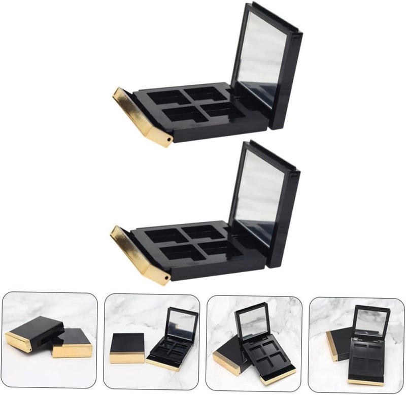 Outanaya 2pcs Gold Trim Empty Eyeshadow Palette Case Portable Cosmetic Storage for Diy Makeup Blush and Lipstick Travel-friendly Organizer for Eyeshadow and Beauty Products - Image 2
