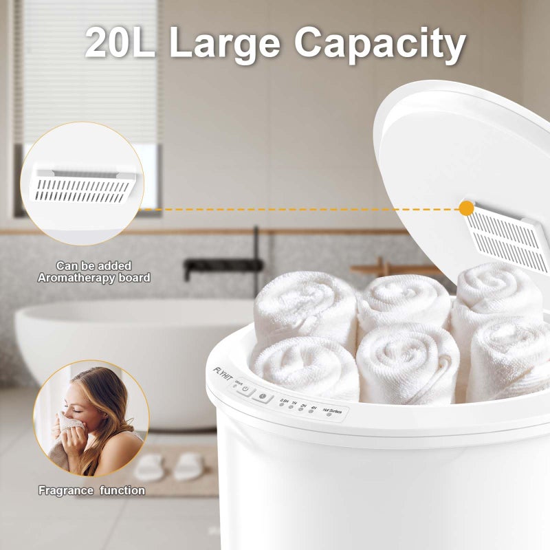 FLYHIT Large Towel Warmer for Bathroom - Heated Towel Warmers Bucket, Wood Handle, Auto Shut Off, Fits Up to Two 40"X70" Oversized Towels, Bathrobes, Blankets, for Mother's Gifts, White - Image 4