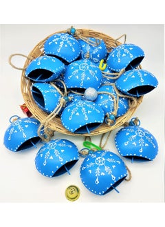 HIGHBIX HIGHBIX 10cm Big Hand Painted Festive Dcor Hanging Bells Set of 10 with Jute Bag Hand Painted Blue 10cm 