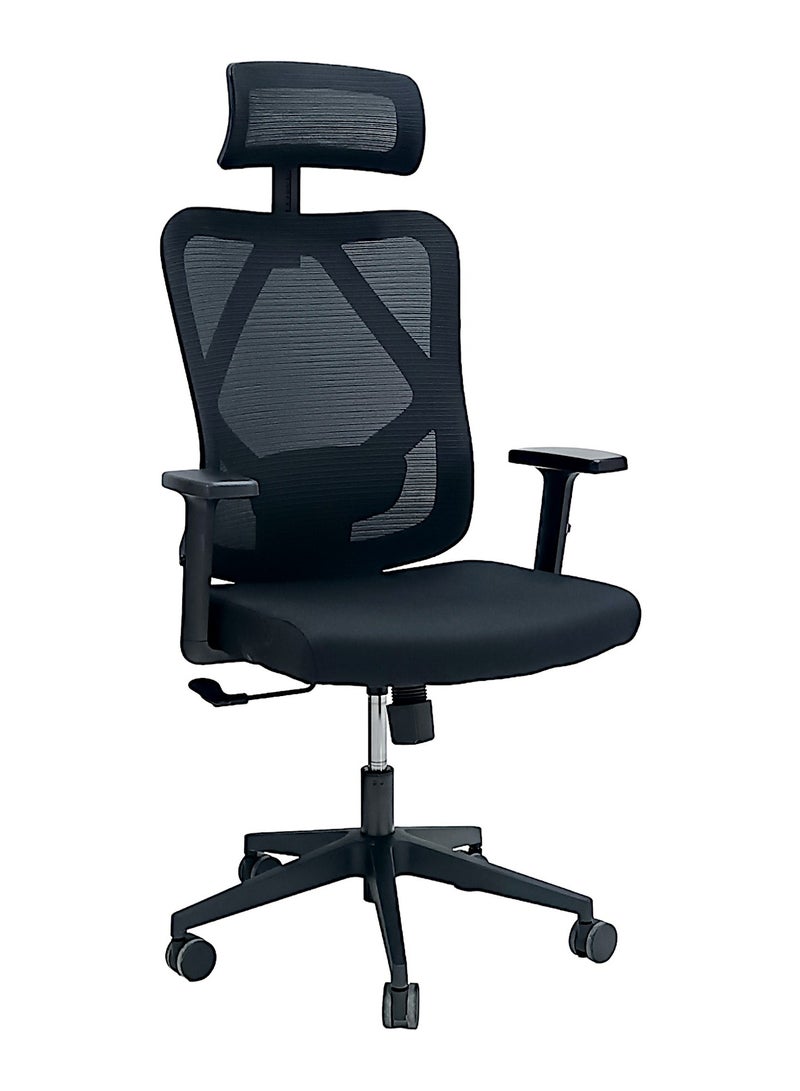 مفروشات صابر واخوانه (ذ.م.م) SBF Ergonomic Mesh Office Chair - Adjustable Headrest and Armrests, Tilt Backrest, Lumbar Support, Fabric Seat, Swivel Manager Chair, Black - Image 1
