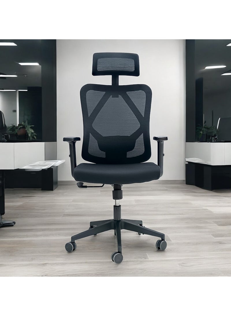 مفروشات صابر واخوانه (ذ.م.م) SBF Ergonomic Mesh Office Chair - Adjustable Headrest and Armrests, Tilt Backrest, Lumbar Support, Fabric Seat, Swivel Manager Chair, Black - Image 2