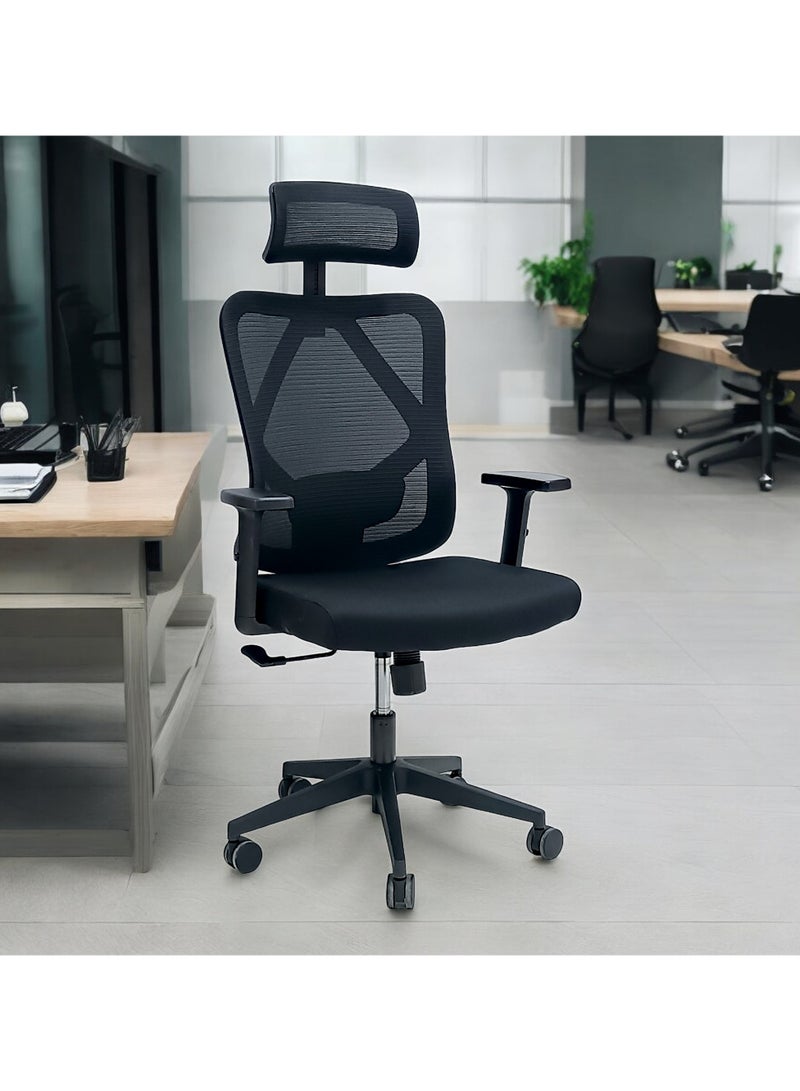 مفروشات صابر واخوانه (ذ.م.م) SBF Ergonomic Mesh Office Chair - Adjustable Headrest and Armrests, Tilt Backrest, Lumbar Support, Fabric Seat, Swivel Manager Chair, Black - Image 3