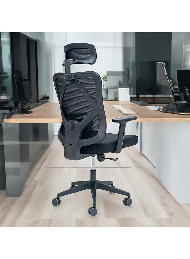 مفروشات صابر واخوانه (ذ.م.م) SBF Ergonomic Mesh Office Chair - Adjustable Headrest and Armrests, Tilt Backrest, Lumbar Support, Fabric Seat, Swivel Manager Chair, Black - Image 5