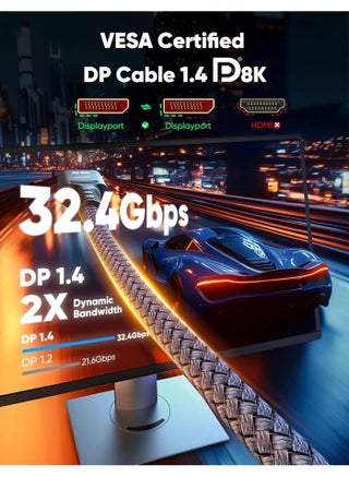 Displayport 1.4 Cable - DP to DP Cable - Support 32.4Gbps, 8k@60Hz, 4K@144Hz, DSC 1.2, HDR10, FreeSync, G-Sync for Gaming Monitor, Graphics Card, Computer - Aluminum Alloy Case and Braided Nylon Rope - view 4