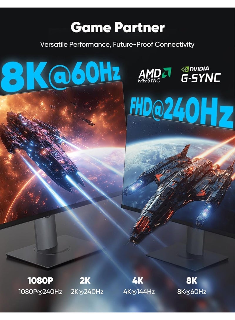 مي فازا كابل DisplayPort 1.4 - كابل DP إلى DP - يدعم سرعة نقل بيانات تصل إلى 32.4 جيجابت في الثانية، ودقة 8K بمعدل 60 هرتز، ودقة 4K بمعدل 144 هرتز، وتقنية DSC 1.2، وتقنية HDR10، وتقنية FreeSync، وتقنية G-Sync لشاشات الألعاب، وبطاقات الرسومات، وأجهزة الكمبيوتر - هيكل من سبائك الألومنيوم وحبل من النايلون المضفر - Image 2