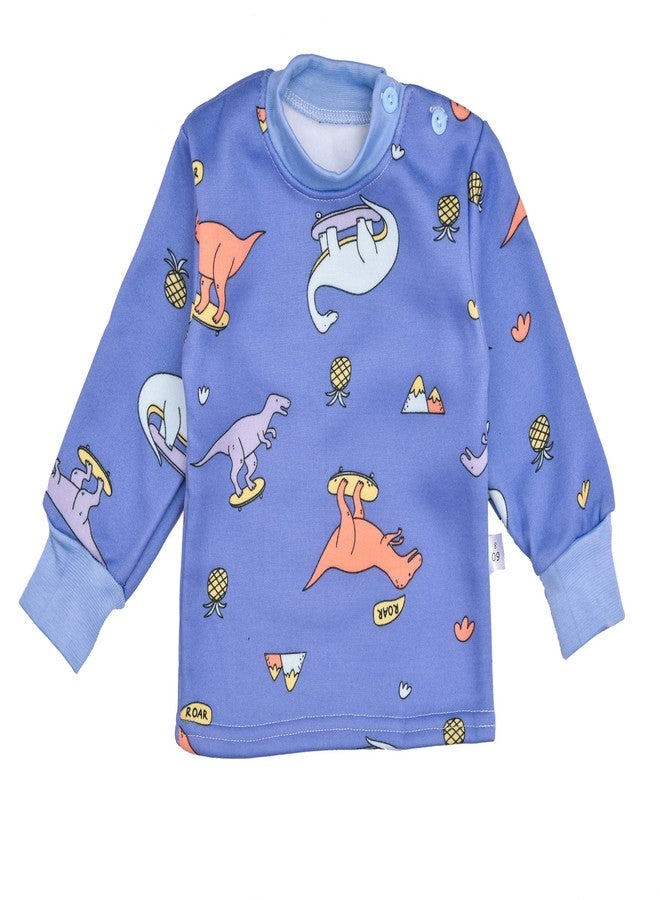 Mummamia MUMMMIA Baby Boys, Baby Girls, Unisex Baby Sweatshirt & Pajama Winter Set with Thick Velvet Lining (Dino - Blue, 6-12 Months) - Image 2