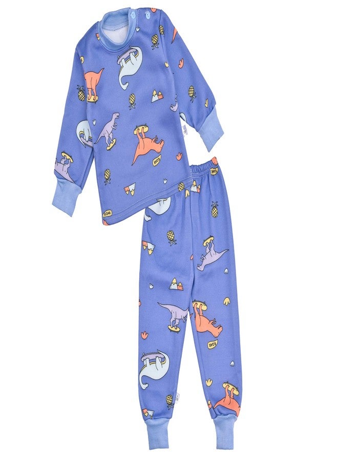 Mummamia MUMMMIA Baby Boys, Baby Girls, Unisex Baby Sweatshirt & Pajama Winter Set with Thick Velvet Lining (Dino - Blue, 6-12 Months) - Image 1