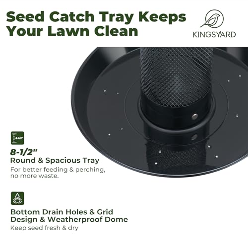 Kingsyard Finch Bird Feeder for Outdoors Hanging, Metal Mesh Tube Bird Feeders for Thistle & Nyjer Seed, Large Removable Tray & Rainproof Dome, 2.5 lbs Seed Capacity, Black - Image 4