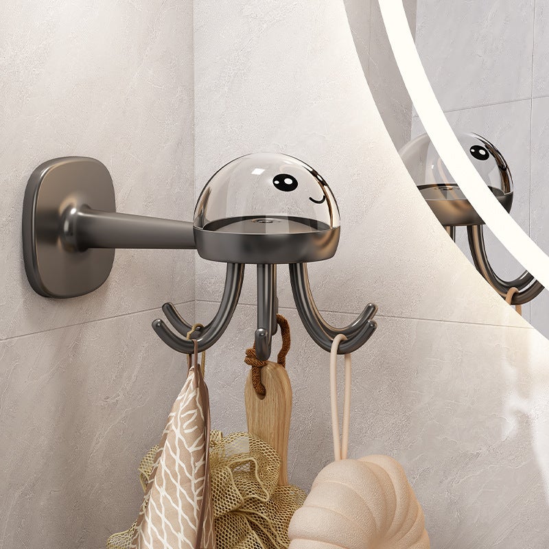 Small Octopus Kitchen Rotating Hook, No-Drill Adhesive Wall Rack, Plastic - Image 3