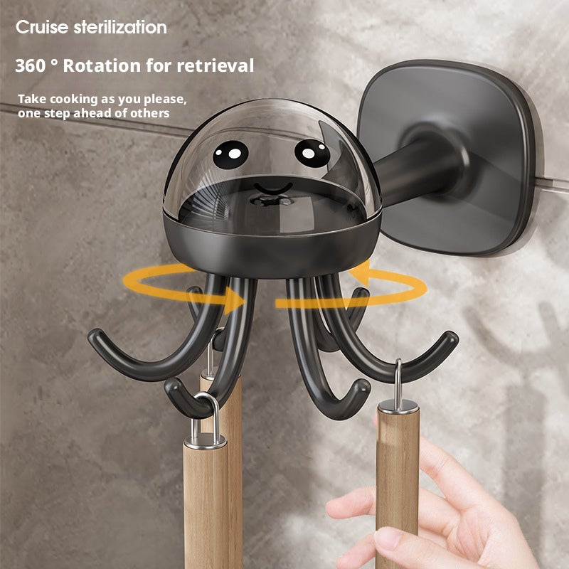 Small Octopus Kitchen Rotating Hook, No-Drill Adhesive Wall Rack, Plastic - Image 1