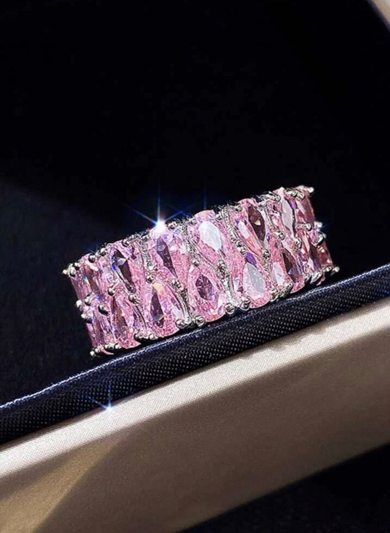 بلو لاين خاتم نسائي مطلي باللون الفضي ومرصع بالزركون مقاس 6.5 - Image 3