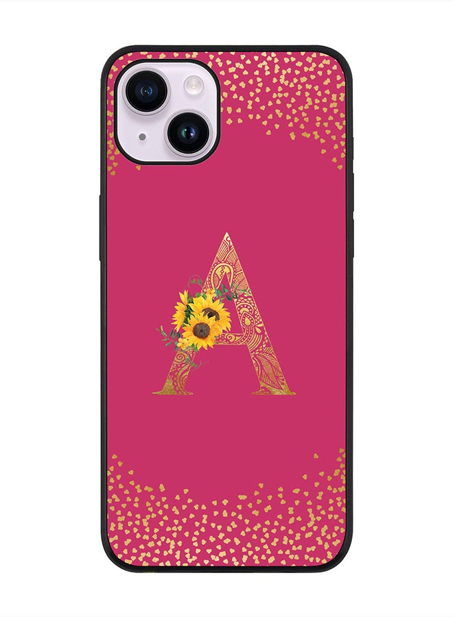 Stylizedd Rugged Black edge case for Apple iPhone 14 Plus, Soft Flexible Phone case Custom Monogram Initial Letter Mandala Floral Pattern Alphabet- A (Dark Pink Rose) - Image 1