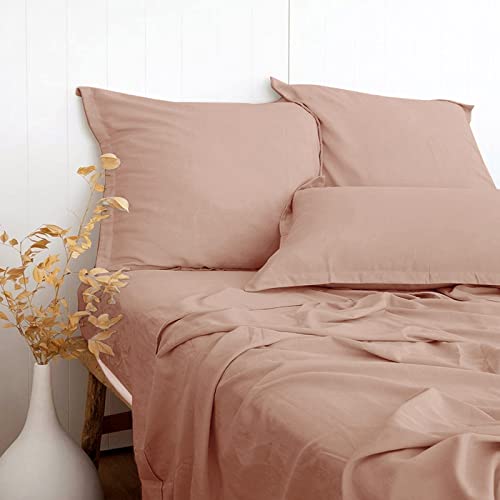 PANDATEX Dusty Pink Linen-Textured Bed Sheets Set, Bamboo Rayon, Cotton, Linen Blend Bed Sheets Twin Size, Soft Cool & Breathable for Hot Sleepers,Durable Natural Organic Bed 15'' Deep Pocket - 3 Piece - Image 1