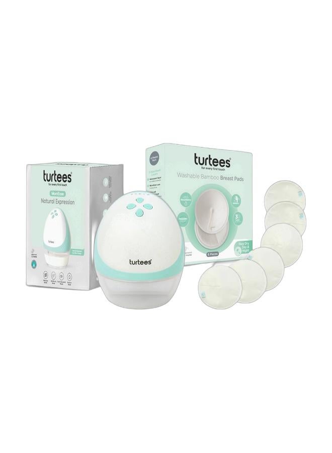 Turtees Electric Breast Pump with Heating Therapy | Natural Expression | 360° Warm Compress | 4 Modes & 9 Levels | 2000mAh Rechargeable & Turtees Washable Nursing Pads 6 Count – Reusable Bamboo Breast Pads for Breastfeeding Moms, Ultra-Soft Bamboo Viscose, Leak-Proof & Highly Absorbent, Eco-Friendly Nursing Pads with Wash Bag - TTS720 Bundle - Image 1