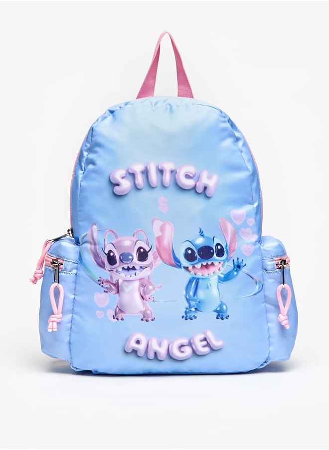 Disney Girls Angel and Stitch Print Backpack with Adjustable Straps and Zip Closure  - Image 1
