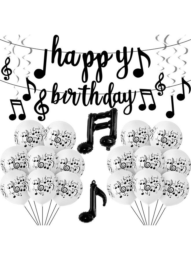 Skylety 60 Pieces Music Theme Party Decorations Set Include Music Note Latex Balloons Music Note Foil Balloons Music Note Banner Music Note Hanging Swirls For Birthday Party Wedding Supplies (Classic Style) - Image 2