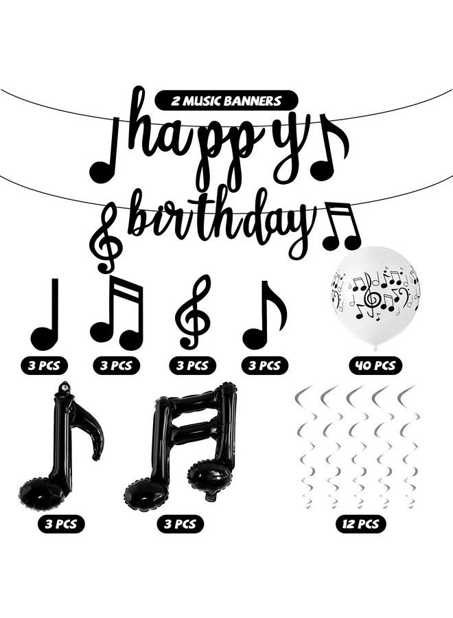 Skylety 60 Pieces Music Theme Party Decorations Set Include Music Note Latex Balloons Music Note Foil Balloons Music Note Banner Music Note Hanging Swirls For Birthday Party Wedding Supplies (Classic Style) - Image 3