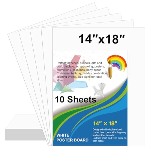 rookea 10 Pcs White Poster Board Paper 14x18, ROOKEA Blank Graphic Display Vision Boards Bulk for School Arts Classroom Crafts Projects Presentations Drawing Scrapbooking - Image 1