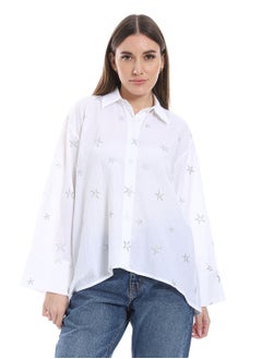 star pattern shirt-3632-white