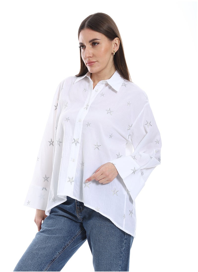 Coctail - star pattern shirt-3632-white - Image 1