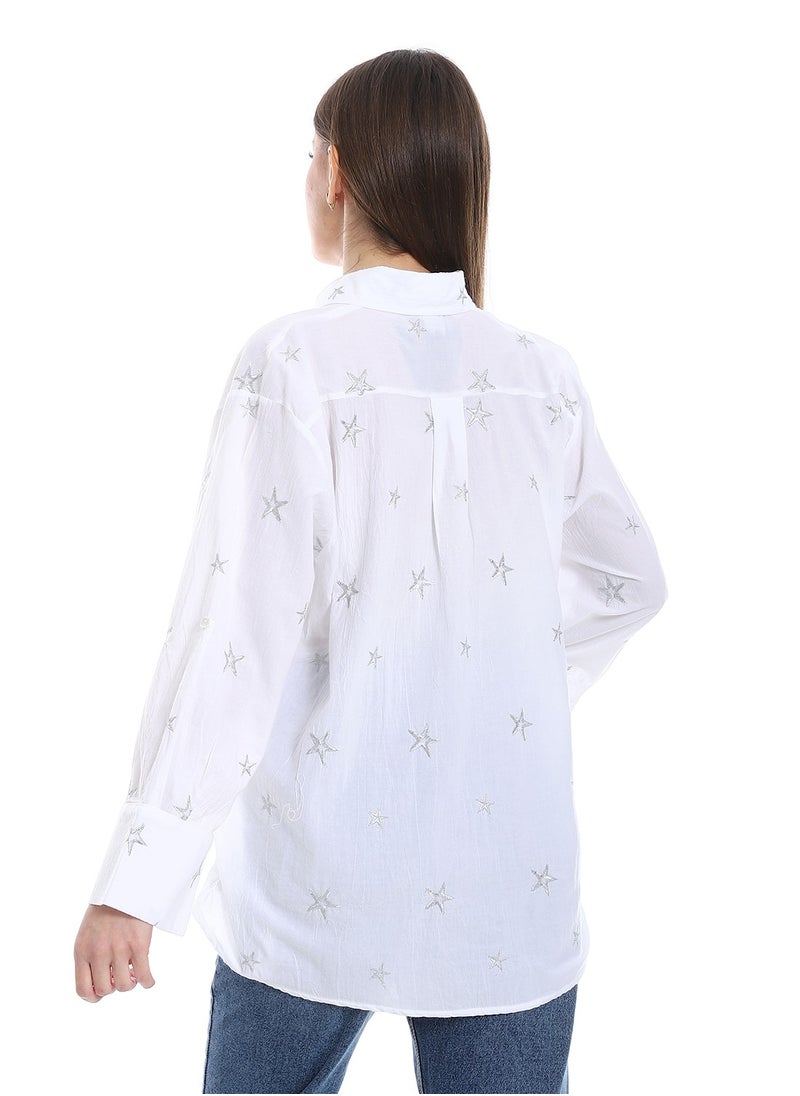 Coctail - star pattern shirt-3632-white - Image 1