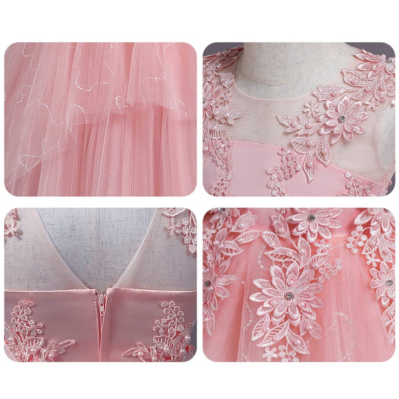 LOLANTA Vintage Flower Girl Dress Kids Tulle Princess Long Dress Father Daughter Dance Dress Lace Embroidery (11-12 Pink) - Image 5