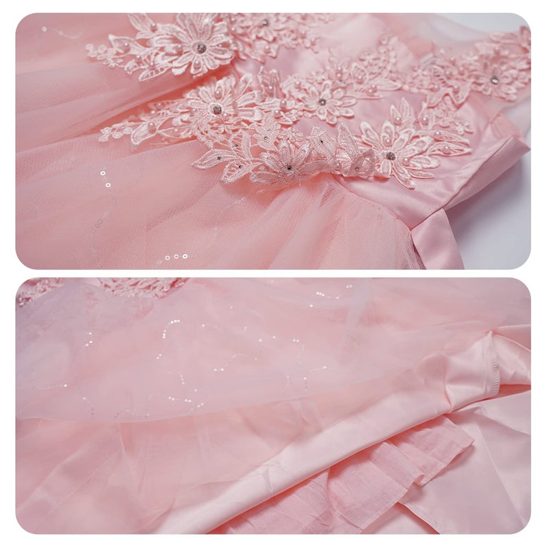 LOLANTA Vintage Flower Girl Dress Kids Tulle Princess Long Dress Father Daughter Dance Dress Lace Embroidery (11-12 Pink) - Image 4