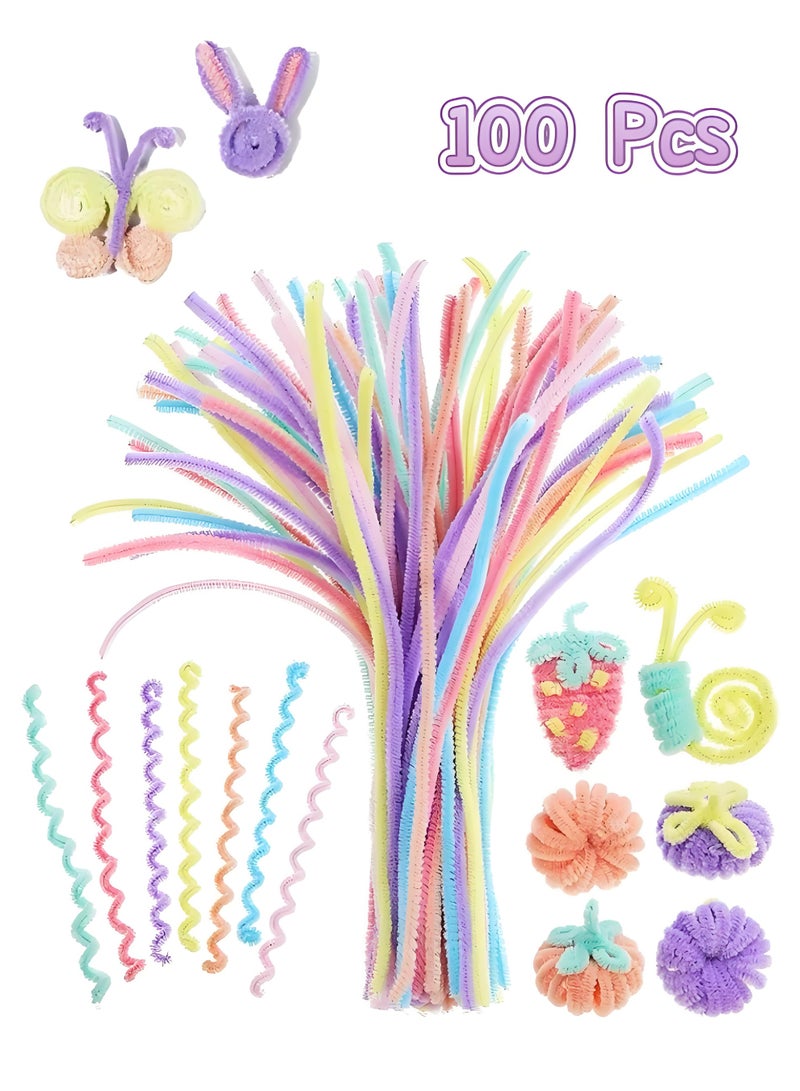 Lee Yon 100 Pcs Top Twisting Stick, Fuzzy Craft DIY, Colorful Fuzzy Wire Craft Pipe, Chenille Wire Plush, Multicolour - Image 1