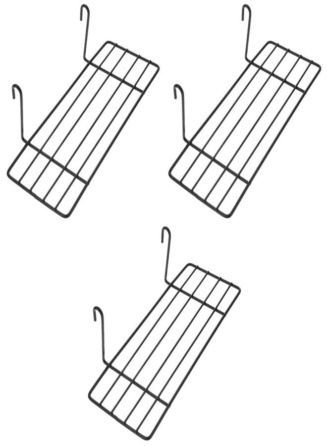 POPETPOP 3 Pack Grid Wall Shelves: Bird Cage Perch Platform with Hooks, Hanging Shelf for Wall Grid Panel, Parrot Patio Sundeck, Home Supplies Organizer, 9.8" - Image 1