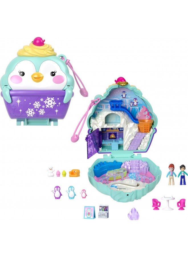 Polly Pocket Polly Pocket Dolls and Playset, Travel Toy with Fidget Exterior, Snow Sweet Penguin Compact with 12 Accessories  - Image 1