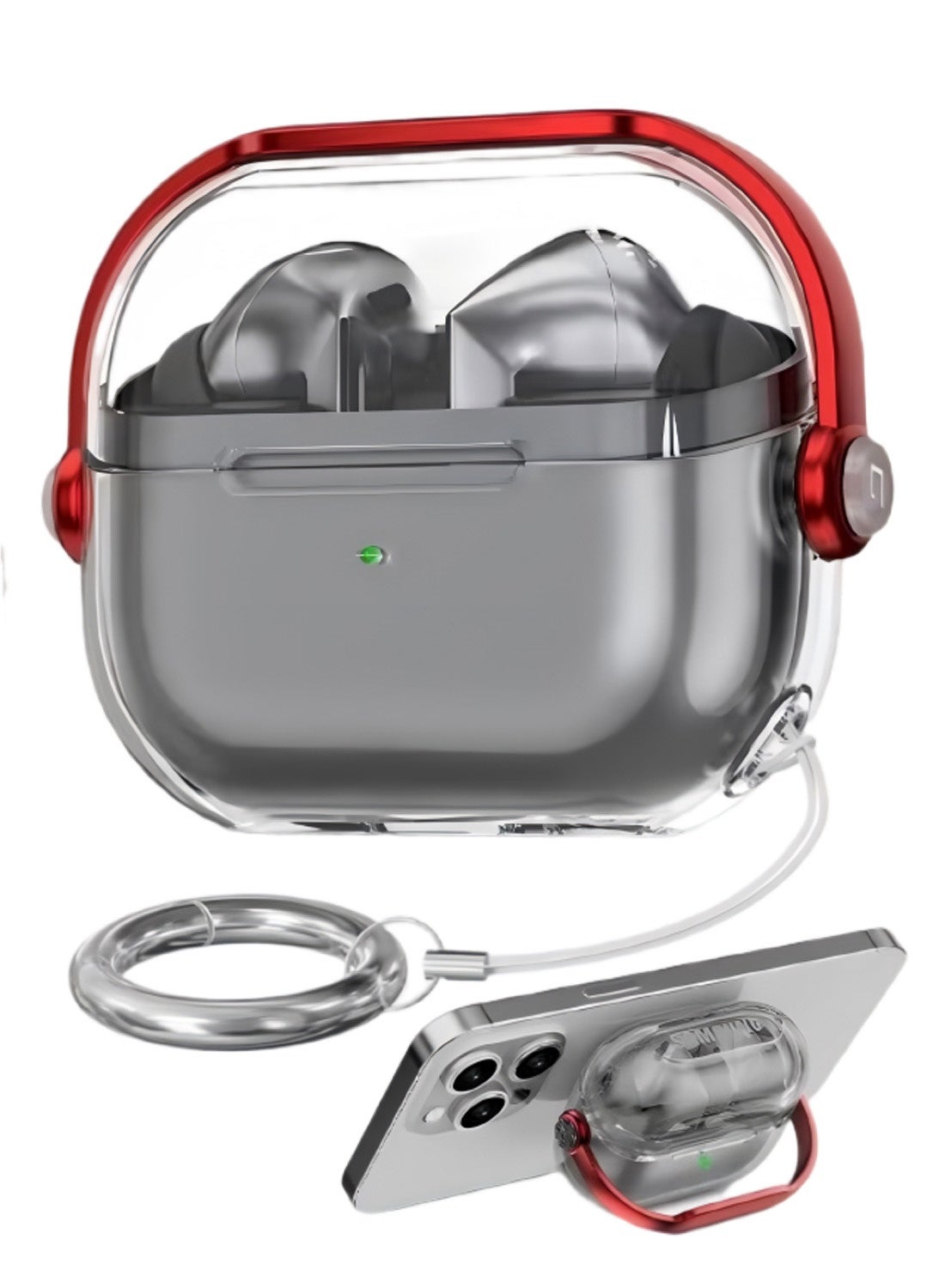 Samsung Galaxy Buds 3 / Buds 3 Pro Cover with Safety Lock, Soft TPU Clear Shockproof Case with Cleaning kit & Keychain for Samsung Galaxy Buds 3 & 3 Pro (2024), Clear+Red