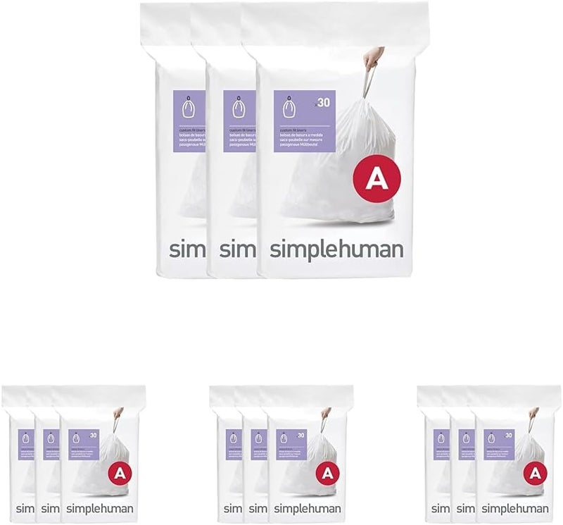 Simple Human Code A 90 Count, Dispenser Pack Custom Fit Liners, Drawstring Trash Bags, 4.5 Liter / 1.2 Gallon, White (Pack of 4) - Image 1