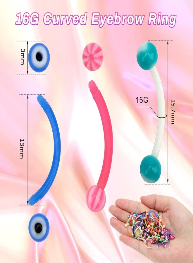CrazyPiercing Colorful Ball Acrylic Flexible Curved Bar Eyebrow Rings Tragus Piercing Jewelry, 50Pcs, 16G - Image 4