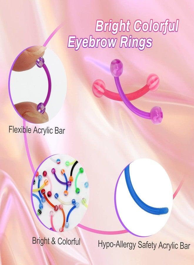 CrazyPiercing Colorful Ball Acrylic Flexible Curved Bar Eyebrow Rings Tragus Piercing Jewelry, 50Pcs, 16G - Image 2