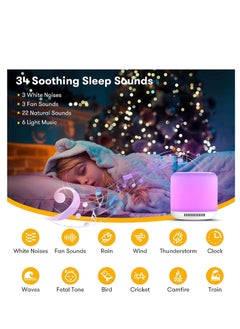 Generic White Noise Machine Baby Sound Machine with 34 Natural Sounds and 8 Colour Night Light for Baby Sleeping Continuous or Timer Memory Function  - Image 3