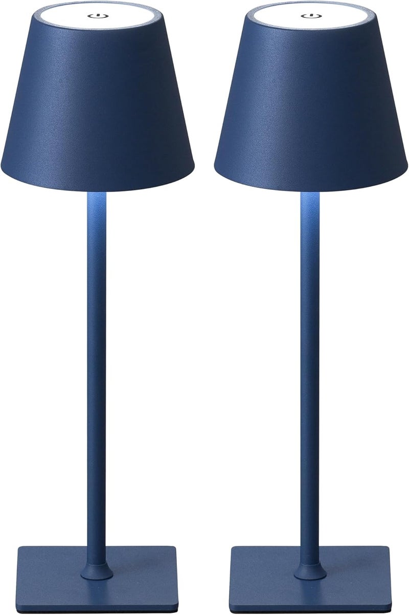 KDG 2 Pack Cordless Table Lamp,Portable LED Desk Lamp, 4000mAh Battery Operated, 3 Color Stepless Dimming Up, for Restaurant/Bedroom/Bars/Outdoor Party/Camping/Coffee Shop Night Light(Blue) - Image 1