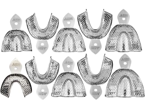 ARTMAN INSTRUMENTS Dental Impression Trays Set of 10 Perforated Stainless Steel Trays XS S M L XL Durable Rounded Margins EasytoClean for Dentures Orthodontics and Dental Impressions