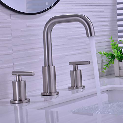 TRUSTMI Brushed Nickel Bathroom Faucet 3 Hole, Brass, 8 to16 Inch Widespread Bathroom Vanity Sink Faucet with Overflow Drain and cUPC Water Supply Lines, Swivel Spout - Image 3