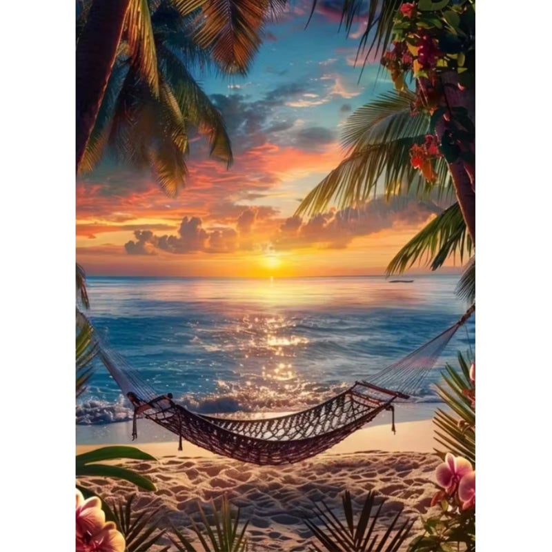 KTHOFCY 5D DIY Diamond Painting Kits for Adults,Tropical Beach Sunset View Full Drill Embroidery Cross Stitch Crystal Rhinestone Paintings Pictures Arts Wall Decor Painting Dots Kits 11.8X15.7 inch - Image 1
