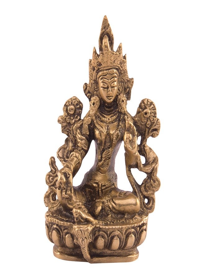 Kartique Brass Idol of Sitting Tara on Beautiful Pedestal for Spiritual Home Decor in Gold Color Height 3.5 Inch - Image 1