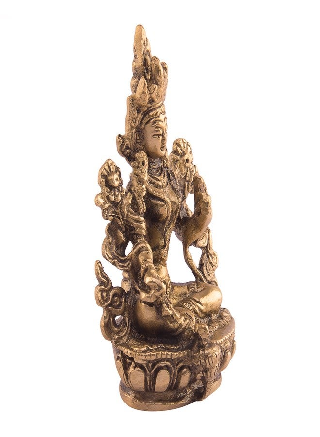 Kartique Brass Idol of Sitting Tara on Beautiful Pedestal for Spiritual Home Decor in Gold Color Height 3.5 Inch - Image 2