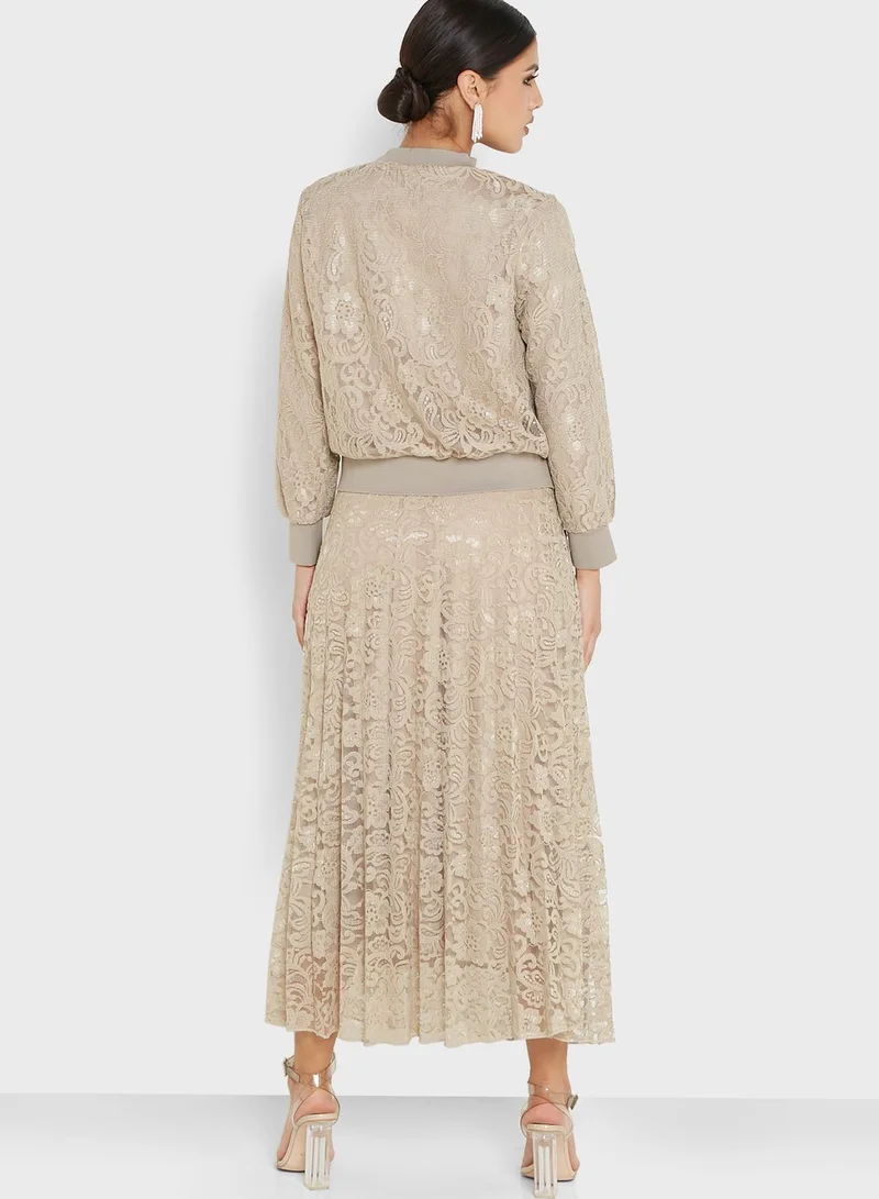 Khizana Lace Top & Pleated Skirt Set